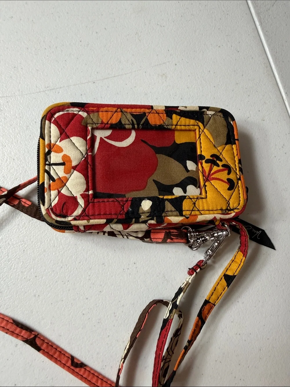 Vera Bradley Floral Quilted Key & Card Holder in Red, Orange, Yellow, Brown